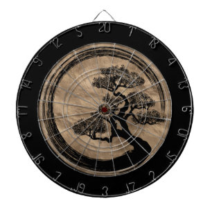 Cible De Fléchettes Cercle de zen d'Enso et or d'arbre de bonsaïs