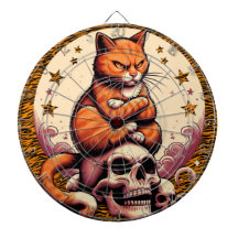 Chat orange vengeur, crânes et lune
