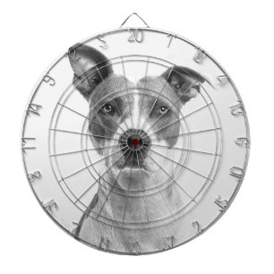 Cible De Fléchettes Chien À Cheveux Courte En Gris (Noir & Blanc)