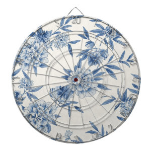 Cible De Fléchettes Classique motif toile florale bleue aquarelle blan