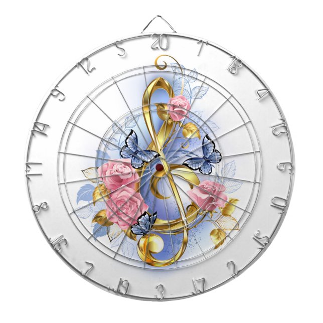 Cible De Fléchettes Clé de sol avec roses roses (Devant)