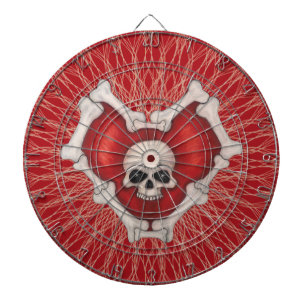 Cible De Fléchettes Coeur gothique rouge avec le crâne des os sur les