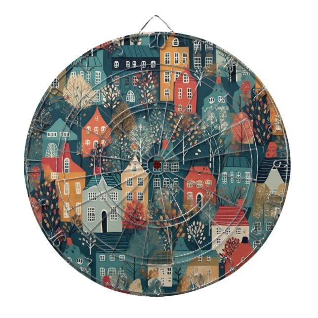 Cible De Fléchettes Cosy Hygge Village Nordic Folk Art (Devant)