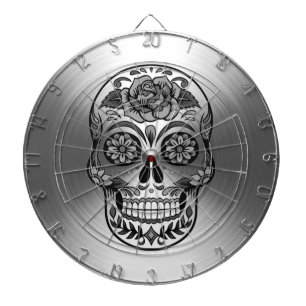 Cible De Fléchettes Crâne de sucre sur Motif d'argent radiant