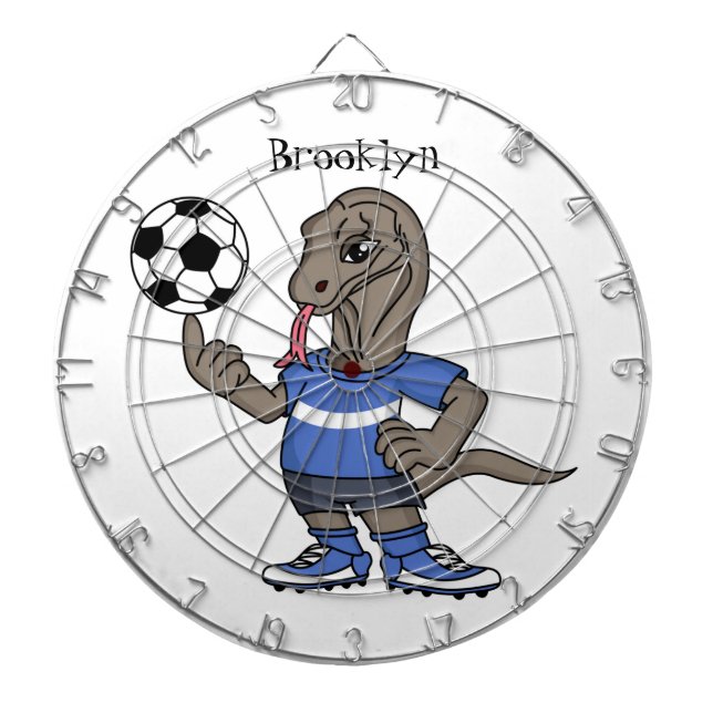 Cible De Fléchettes Cute funny Komodo dragon playing soccer cartoon (Devant)