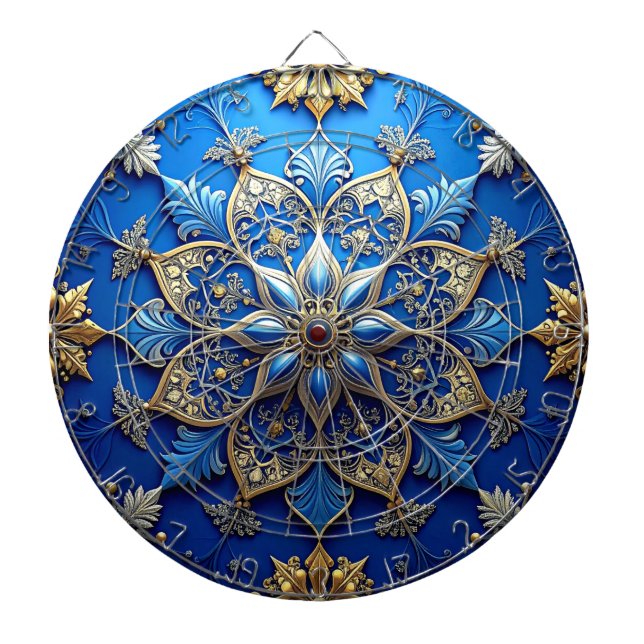 Cible de fléchettes décorative florale bleue (Devant)