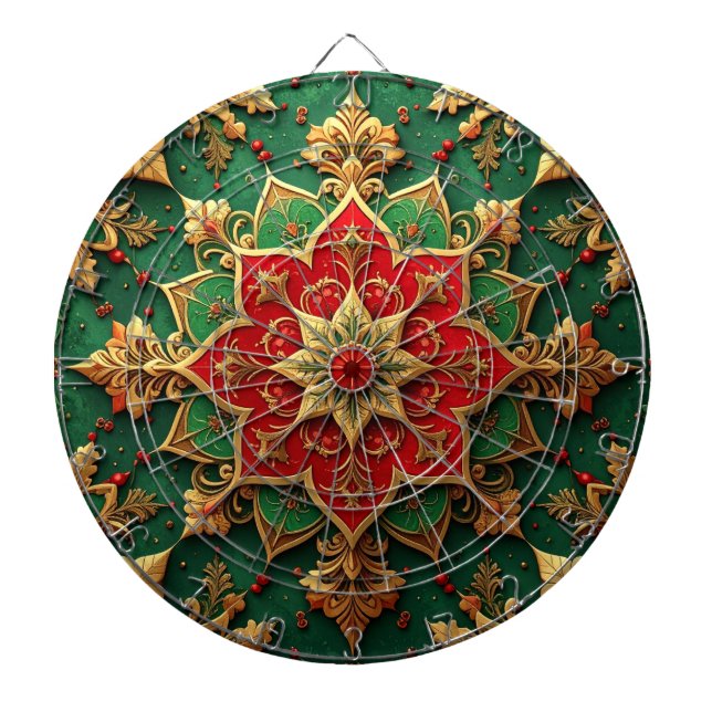Cible de fléchettes décorative florale rouge vert (Devant)