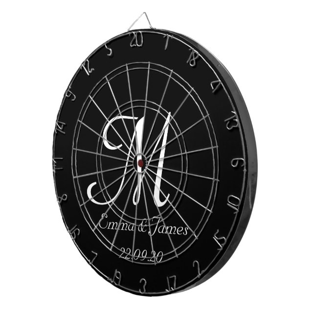 Cible De Fléchettes Élégant Monogramme noir et blanc Nom initial Perso (Devant droit)