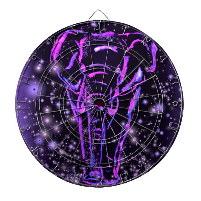 Cible De Fléchettes Eléphant Rose Violet Neon Marchant La Nuit étoilée (Devant)