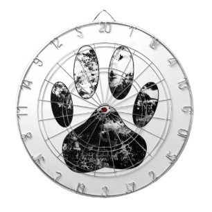 Cible De Fléchettes Empreinte de patte de chien gris noir et blanc