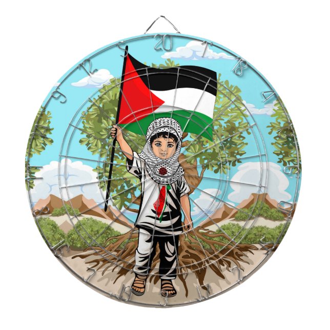 Cible De Fléchettes Enfant avec Keffiyeh Palestine Drapeau et olivier (Devant)