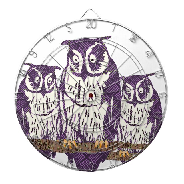 Cible De Fléchettes Famille de hibou géométrique stylisée violet (Devant)
