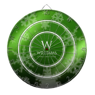 Cible De Fléchettes Festif Green Foil Snowflakes Nom du monogramme