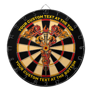 Cible De Fléchettes Flames Caduceus Darboard avec texte personnalisé