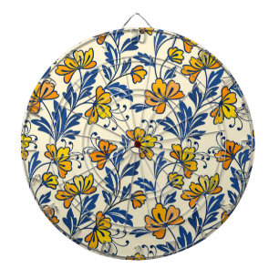 Cible De Fléchettes Fleur Bleue Feuillue de Style Folk Orange Jaune Vi