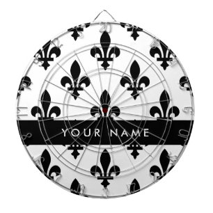 Cible De Fléchettes Fleur de Lis, Noir sur Blanc, Noir, Votre Nom