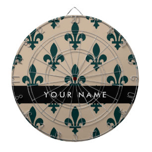 Cible De Fléchettes Fleur de Lis, Vert sur Beige, Royal, Votre Nom