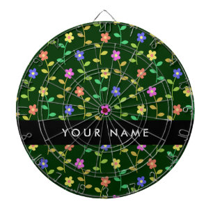 Cible De Fléchettes Fleurs colorées, Arrière - plan vert, Noir