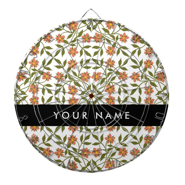 Cible De Fléchettes Fleurs orange, Motif Floral, Boho, Votre Nom (Devant)