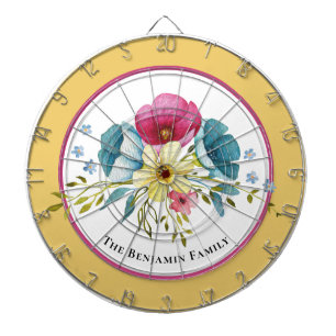 Cible De Fléchettes Fleurs Pastel Aquarelle Famille Personnaliser