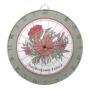 Cible De Fléchettes Fleurs Rouge Pastel Famille Florale Personnaliser