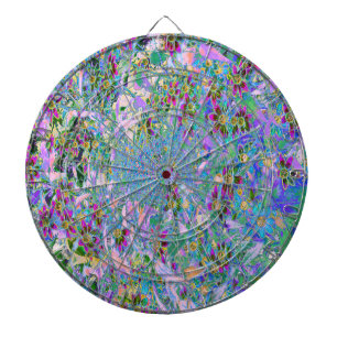 Cible De Fléchettes Fleurs sauvages rétro violettes, vertes et bleues