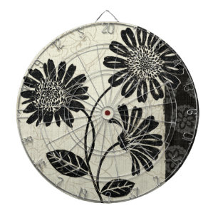 Cible De Fléchettes Floral contemporain en noir et blanc
