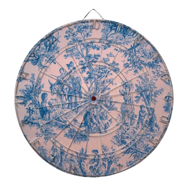 Cible De Fléchettes French toile de jouy rose et bleu élégant (Devant)