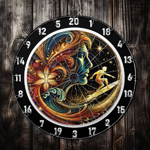 Cible De Fléchettes Golden Surfer Riding Sunset Wave Art