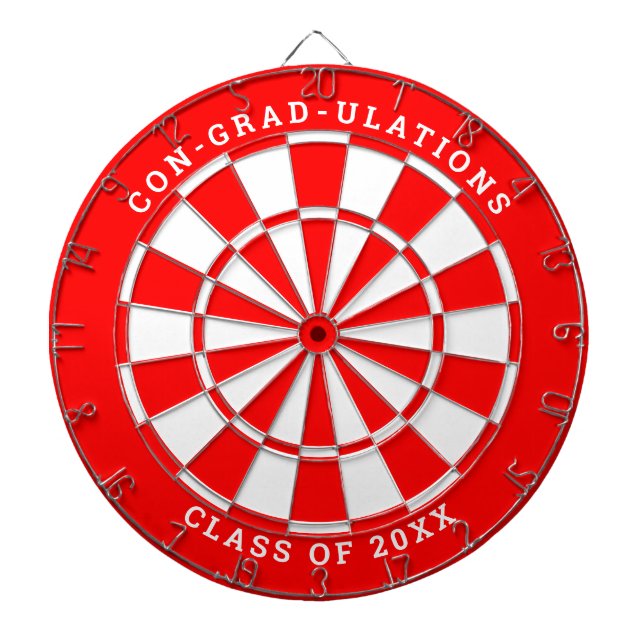Cible De Fléchettes Graduation Rouge & Blanc | Texte personnalisé (Devant)