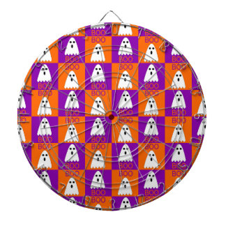 Cible De Fléchettes Halloween Boo Ghost Purple et Carrés orange