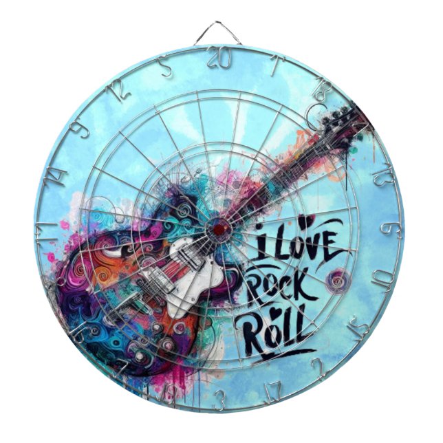 Cible De Fléchettes I Love Rock N Roll Guitare Électrique Peinture (Devant)