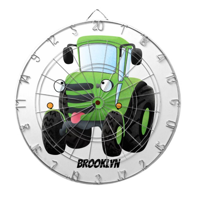 Cible De Fléchettes Illustration du joli joyeux tracteur agricole vert (Devant)