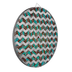 Cible De Fléchettes Impression Chevron Zèbre Marron et Bleu Cyan