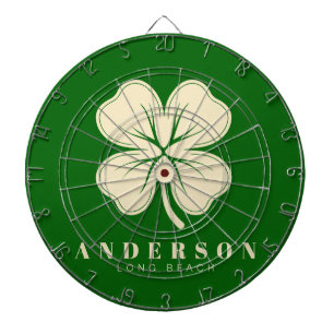 Cible De Fléchettes Irlandais Lucky Four Leaf Clover avec le nom vert