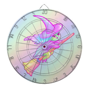 Cible De Fléchettes Joyeuse sorcière qui vole sur un dessin à base de 