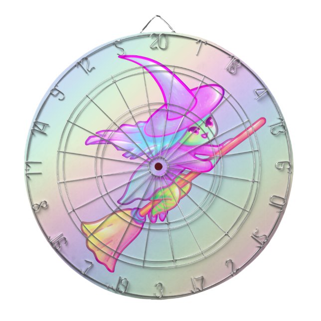 Cible De Fléchettes Joyeuse sorcière qui vole sur un dessin à base de  (Devant)