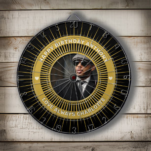 Cible De Fléchettes Joyeux Anniversaire Photo Gold Black Modern Custom