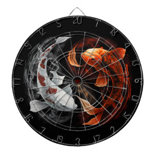 Cible De Fléchettes Koi Fish Taiji Cercle Japonais Art Noir Et Blanc