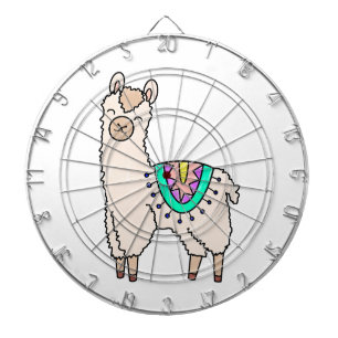 Cible De Fléchettes lama alpaga de dessin animé souriant et heureux