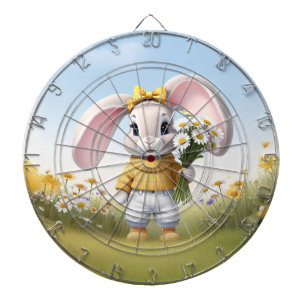 Cible De Fléchettes Lapin tenant un bouquet de marguerites blanches