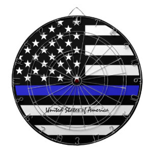 Cible De Fléchettes Ligne Bleue Mince & Police américaine du Drapeau /