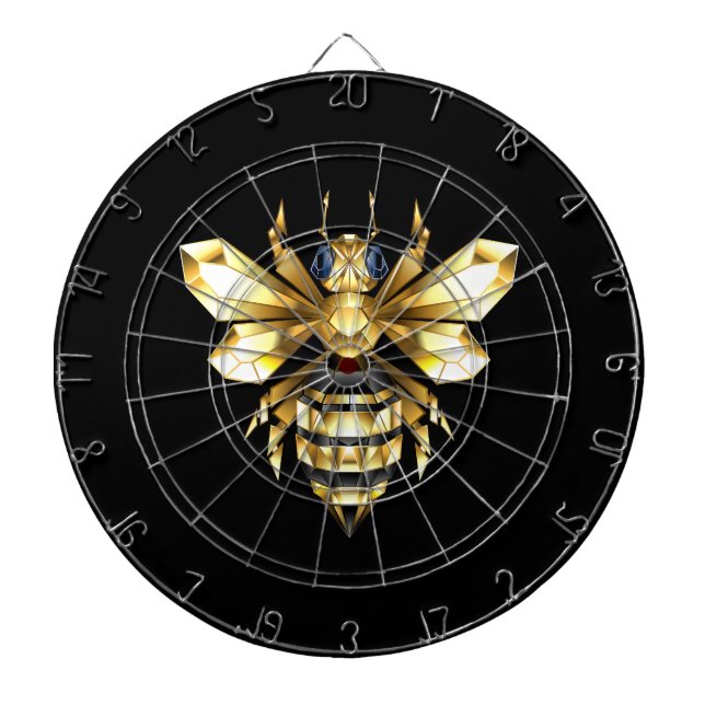Cible De Fléchettes Logo Faux Gold Foil Bee Polygonal sur Noir (Devant)