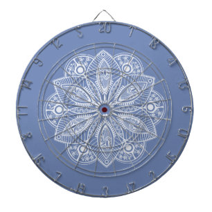Cible De Fléchettes Mandala blanc exotique sur Arrière - plan bleu