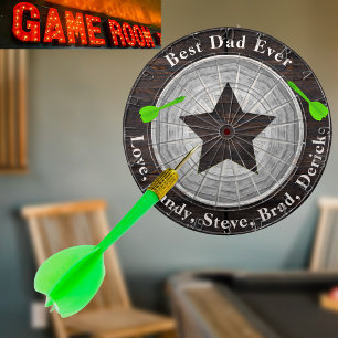 Cible De Fléchettes Meilleur Papa Jamais Russe Tone Bois Nom Monogramm