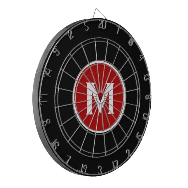 Cible De Fléchettes Monogramme classique simple Noir Rouge (Devant gauche)
