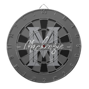Cible De Fléchettes Monogramme gris de nom de famille personnalisé