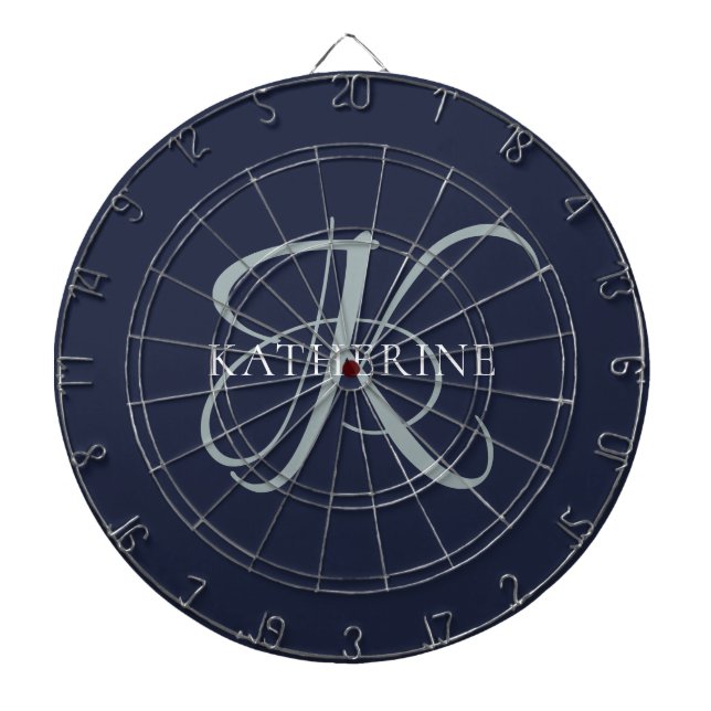Cible De Fléchettes Monogramme moderne élégant Script Marine Bleu (Devant)