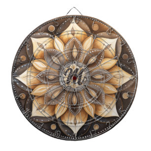 Cible De Fléchettes Monogramme personnalisé Aquarelle Brown Mandala