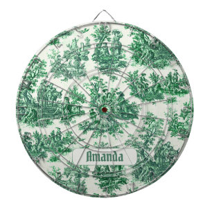 Cible De Fléchettes monogramme vintage fleuri vert toile jouy